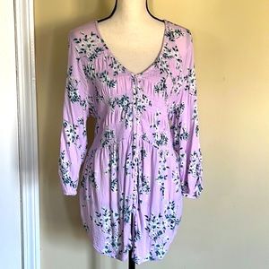 Torrid Floral Print Smocked Button Up Blouse